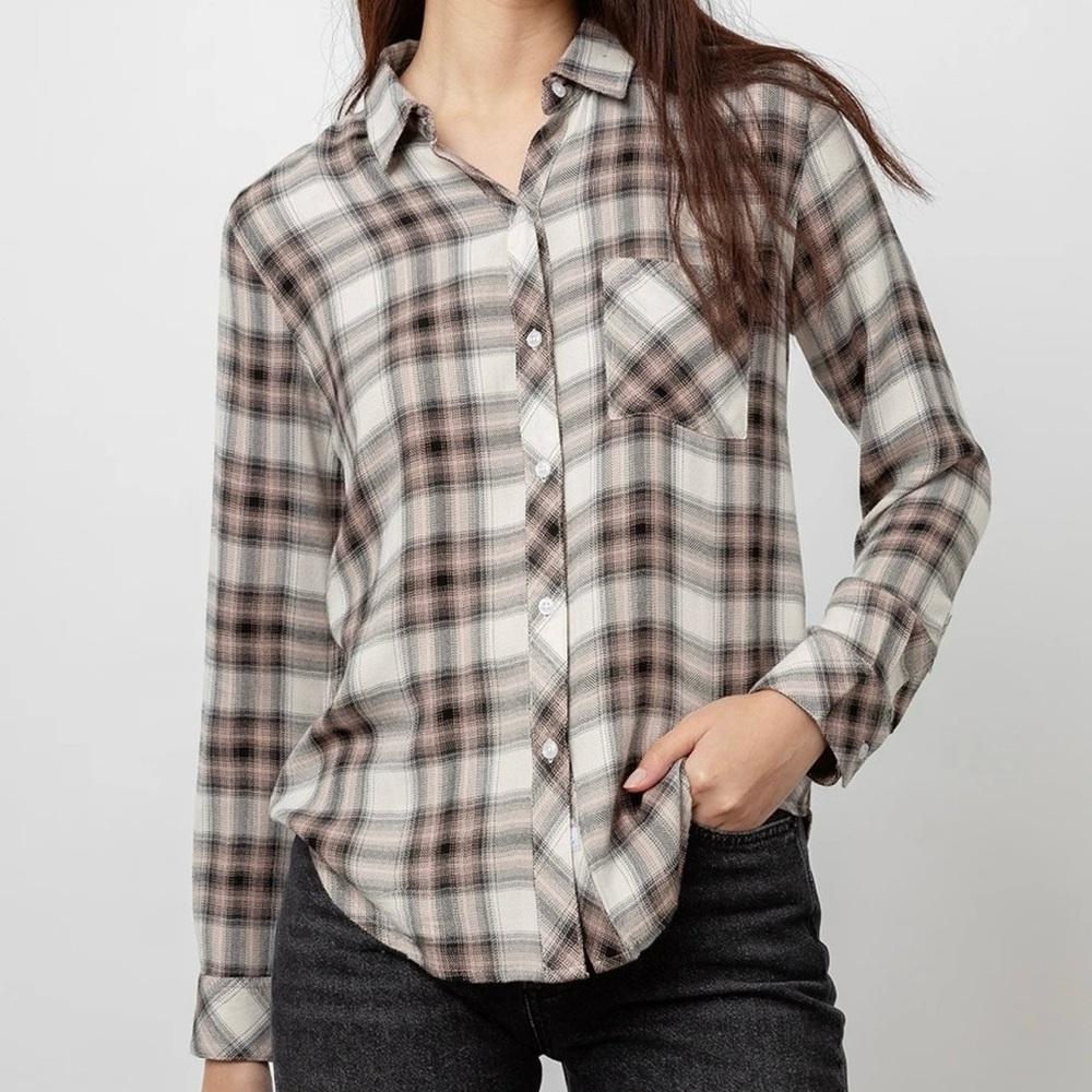 Rails Hunter Button Down Shirt Ivory/Coal/Blush Plaid size Medium